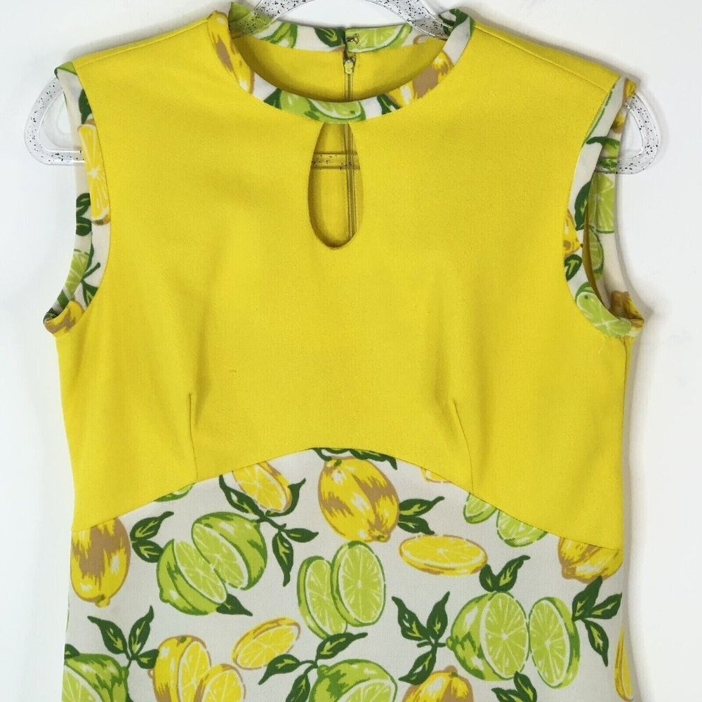 Vtg Handmade Womens Sleeveless Maxi Dress Size M Yellow Lemons Limes 1960s 1970s - Picture 2 of 13